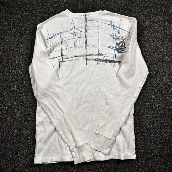 Volcom Basic Fit Thermal Shirt Men’s Large White Blue Graphic Long Sleeve Y2K - Picture 2 of 6